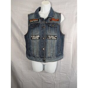 Canyon River Blues Biker Patch Denim Vest Womens Blue Sleeveless Jean Jacket XL‎